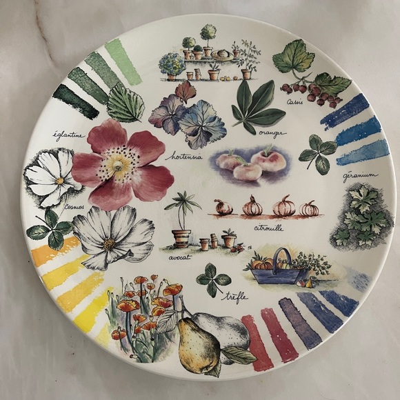 Gien Couleurs du temps cake or serving plate 12” diameter.  Excellent Condition - Picture 5 of 5